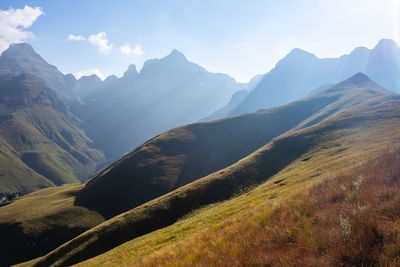 Sunset silhouette of cathedral peak in drakensberg 