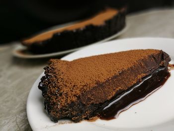 Close-up of chocolate cake in plate