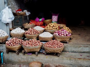 Various vegetables for sale at market stall