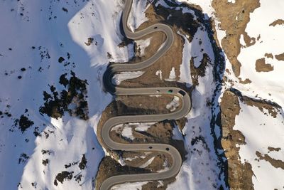 High angle view of snow covered landscape