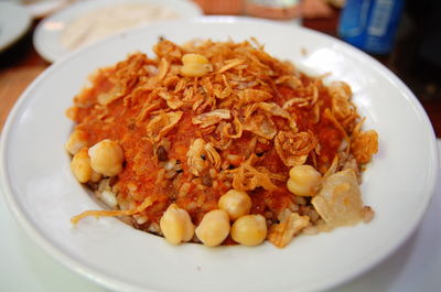 Close-up of food in plate on table