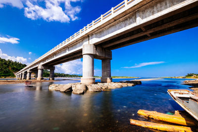 Low angle view of bridge against blue sky