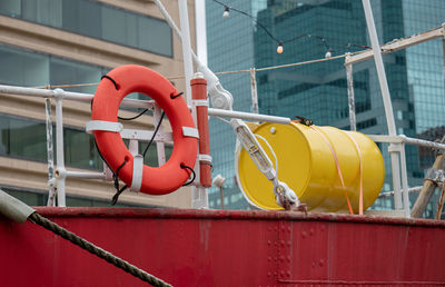 Close-up of rope hanging on metal structure