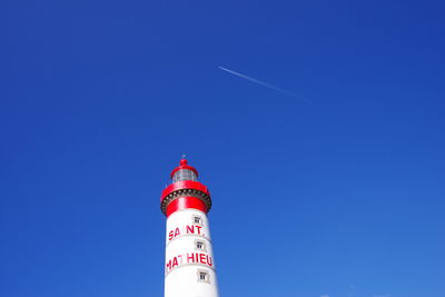 Low angle view of lighthouse against clear sky