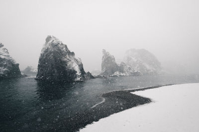 Scenic view of sea against sky during winter