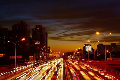 Light trails on road at night