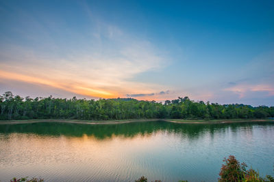 Scenic view of lake against sky during sunset