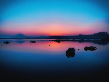 Scenic view of lake against sky during sunset
