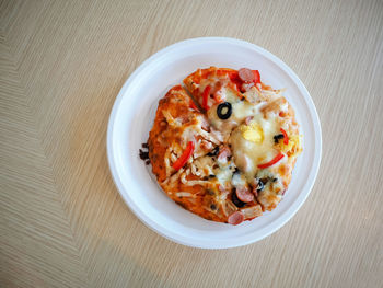 High angle view of meal served on table