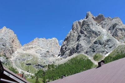 Scenic view of mountains against clear blue sky