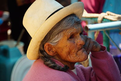 Rear view of woman wearing hat