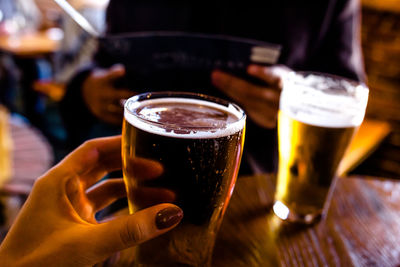 Close-up of beer glass