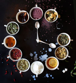 High angle view of spices on table