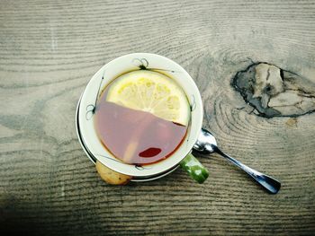 High angle view of breakfast on table