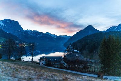 Scenic view of snowcapped mountains against sky during winter