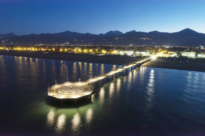 Photographic documentation aerial night of the pier of marina di pietrasanta tuscany italy