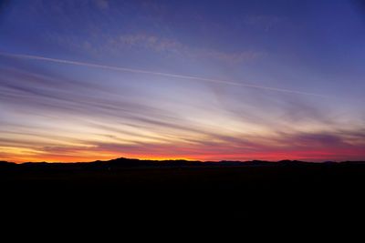 Silhouette landscape against sky during sunset