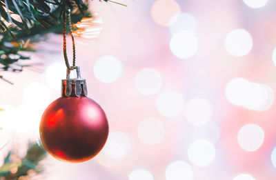 Close-up of christmas decorations hanging on tree