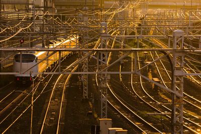 High angle view of train on railroad tracks