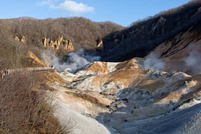 Smoke emitting from volcanic mountain