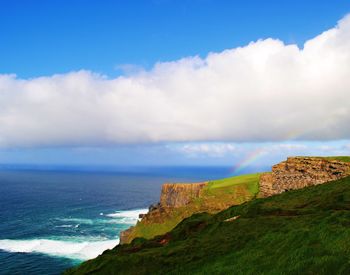Scenic view of sea against cloudy sky