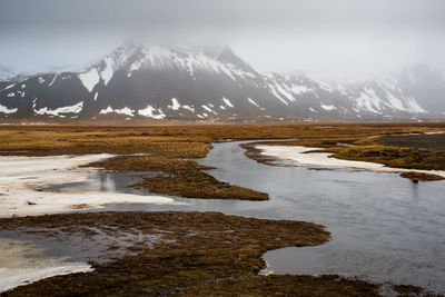 Scenic view of snowcapped mountains against sky