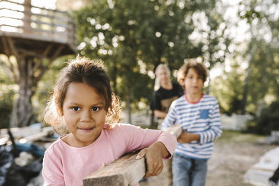 Portrait of smiling girl outdoors