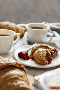 High angle view of breakfast served on table