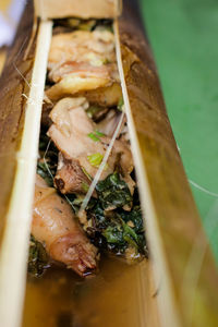 High angle view of food in plate