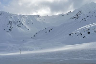 Scenic view of mountains against cloudy sky