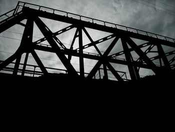 Low angle view of suspension bridge against sky