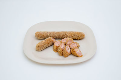 High angle view of cookies in plate