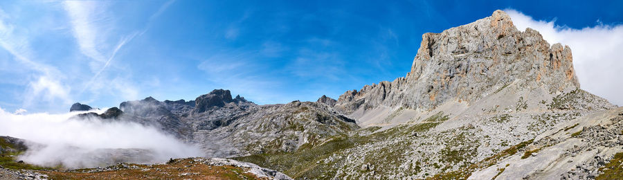 Scenic view of mountain against cloudy sky