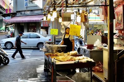 View of market stall in city