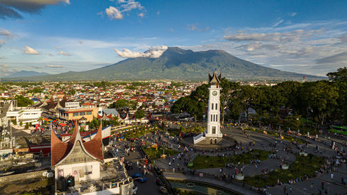 High angle view of townscape against sky