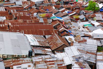 High angle view of houses in district