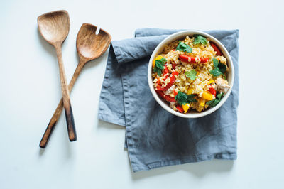 High angle view of food on table