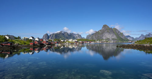 Panoramic view of lake against blue sky