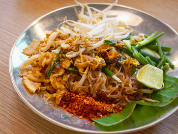 High angle view of food served in plate