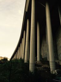 Low angle view of bridge against sky at dusk