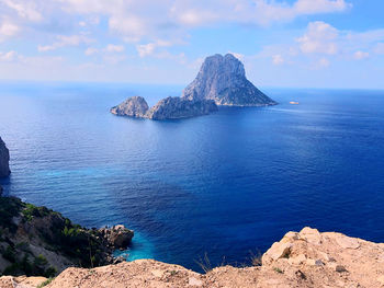 Scenic view of sea and rocks against sky