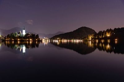 Scenic view of lake against sky at night