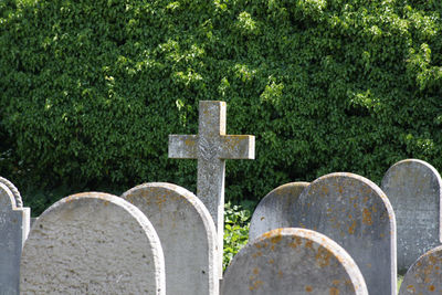 View of cross in cemetery