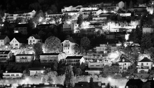 High angle view of buildings in city