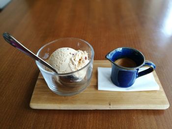 Close-up of ice cream in bowl on table
