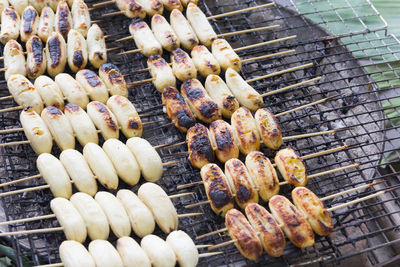 Close-up of food on barbecue grill