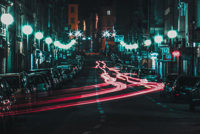 Light trails on city street at night