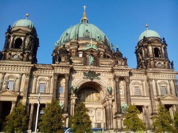 Low angle view of berlin cathedral against clear sky