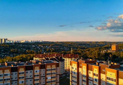 High angle view of buildings in city