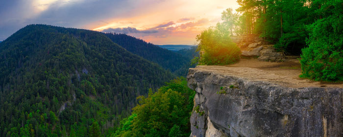 Scenic view of mountains against sky during sunset